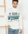 Erkek Yarım Bağazlı Kazak Baskılı Dokuma Triko - Beyaz