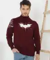 Erkek Yarım Bağazlı Kazak Baskılı Dokuma Triko - Bordo