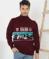 Erkek Yarım Bağazlı Kazak Baskılı Dokuma Triko - Bordo