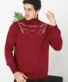 Erkek Yarım Bağazlı Kazak Baskılı Dokuma Triko - Bordo