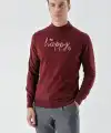 Erkek Yarım Bağazlı Kazak Baskılı Dokuma Triko - Bordo