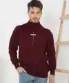 Erkek Yarım Bağazlı Kazak Baskılı Dokuma Triko - Bordo