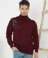 Erkek Yarım Bağazlı Kazak Baskılı Dokuma Triko - Bordo