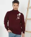 Erkek Yarım Bağazlı Kazak Baskılı Dokuma Triko - Bordo