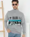 Erkek Yarım Bağazlı Kazak Baskılı Dokuma Triko - Gri