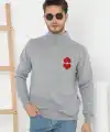 Erkek Yarım Bağazlı Kazak Baskılı Dokuma Triko - Gri