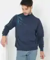 Erkek Yarım Bağazlı Kazak Baskılı Dokuma Triko - Indigo