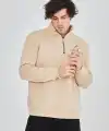 Erkek Yarım Fermuarlı Baskılı 3 iplik pamuklu sweatshirt - Bej