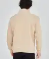 Erkek Yarım Fermuarlı Baskılı 3 iplik pamuklu sweatshirt - Bej