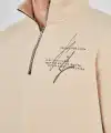 Erkek Yarım Fermuarlı Baskılı 3 iplik pamuklu sweatshirt - Bej