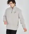 Erkek Yarım Fermuarlı Baskılı 3 iplik pamuklu sweatshirt - Boyalı Gri