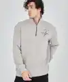 Erkek Yarım Fermuarlı Baskılı 3 iplik pamuklu sweatshirt - Boyalı Gri