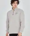 Erkek Yarım Fermuarlı Baskılı 3 iplik pamuklu sweatshirt - Boyalı Gri
