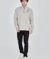 Erkek Yarım Fermuarlı Baskılı 3 iplik pamuklu sweatshirt - Boyalı Gri