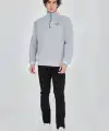 Erkek Yarım Fermuarlı Baskılı 3 iplik pamuklu sweatshirt - Gri