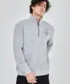 Erkek Yarım Fermuarlı Baskılı 3 iplik pamuklu sweatshirt - Gri