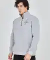 Erkek Yarım Fermuarlı Baskılı 3 iplik pamuklu sweatshirt - Gri