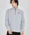 Erkek Yarım Fermuarlı Baskılı 3 iplik pamuklu sweatshirt - Gri