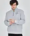 Erkek Yarım Fermuarlı Baskılı 3 iplik pamuklu sweatshirt - Gri