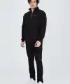 Erkek Yarım Fermuarlı Baskılı 3  iplik pamuklu sweatshirt - Siyah