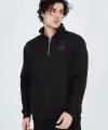 Erkek Yarım Fermuarlı Baskılı 3  iplik pamuklu sweatshirt - Siyah