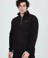 Erkek Yarım Fermuarlı Baskılı 3  iplik pamuklu sweatshirt - Siyah