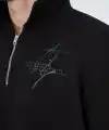 Erkek Yarım Fermuarlı Baskılı 3  iplik pamuklu sweatshirt - Siyah