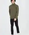 Erkek Yarım Fermuarlı Baskılı 3 iplik pamuklu sweatshirt - Yeşil