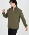 Erkek Yarım Fermuarlı Baskılı 3 iplik pamuklu sweatshirt - Yeşil