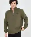 Erkek Yarım Fermuarlı Baskılı 3 iplik pamuklu sweatshirt - Yeşil