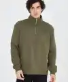 Erkek Yarım Fermuarlı Baskılı 3 iplik pamuklu sweatshirt - Yeşil