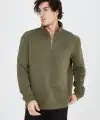 Erkek Yarım Fermuarlı Baskılı 3 iplik pamuklu sweatshirt - Yeşil