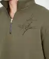Erkek Yarım Fermuarlı Baskılı 3 iplik pamuklu sweatshirt - Yeşil