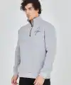 Erkek Yarım Fermuarlı Baskılı Sweat - Gri