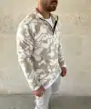 Erkek Yarım Fermuarlı Desenli Polar Sweat Yakalı, Uzun Kollu, Oversize Rahat Kalıp - Bej