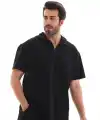 Erkek Yarım Fermuarlı Düz Oversize T-shirt - Siyah
