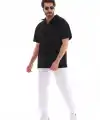 Erkek Yarım Fermuarlı Düz Oversize T-shirt - Siyah