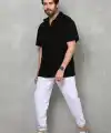 Erkek Yarım Fermuarlı Düz Oversize T-shirt - Siyah