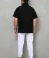 Erkek Yarım Fermuarlı Düz Oversize T-shirt - Siyah