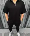 Erkek Yarım Fermuarlı Kısa kol T-Shirt - Siyah