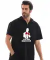 Erkek Yarım Fermuarlı Oversize Baskılı T-Shirt - Siyah