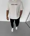 Erkek Yazlık Baskılı Tişört Bisiklet Yaka Kısa Kol Regular Fit T-Shirt - Beyaz