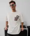 Erkek Yazlık Bisiklet Yaka Baskılı Regular Fit Tişört Kısa Kol T-Shirt - Beyaz