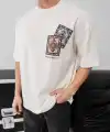 Erkek Yazlık Bisiklet Yaka Baskılı Regular Fit Tişört Kısa Kol T-Shirt - Beyaz