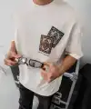 Erkek Yazlık Bisiklet Yaka Baskılı Regular Fit Tişört Kısa Kol T-Shirt - Beyaz