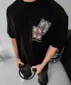 Erkek Yazlık Bisiklet Yaka Baskılı Regular Fit Tişört Kısa Kol T-Shirt - Siyah