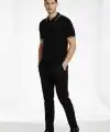 Erkek Yazlık Dokuma Triko Tişört Fermuarlı Polo Yaka Kısa Kol T-Shirt - Siyah