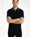 Erkek Yazlık Dokuma Triko Tişört Fermuarlı Polo Yaka Kısa Kol T-Shirt - Siyah