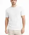 Erkek Yazlık Fitilli Triko Tişört Kısa Kol Bisiklet Yaka T-Shirt - Beyaz