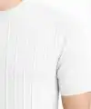 Erkek Yazlık Fitilli Triko Tişört Kısa Kol Bisiklet Yaka T-Shirt - Beyaz
